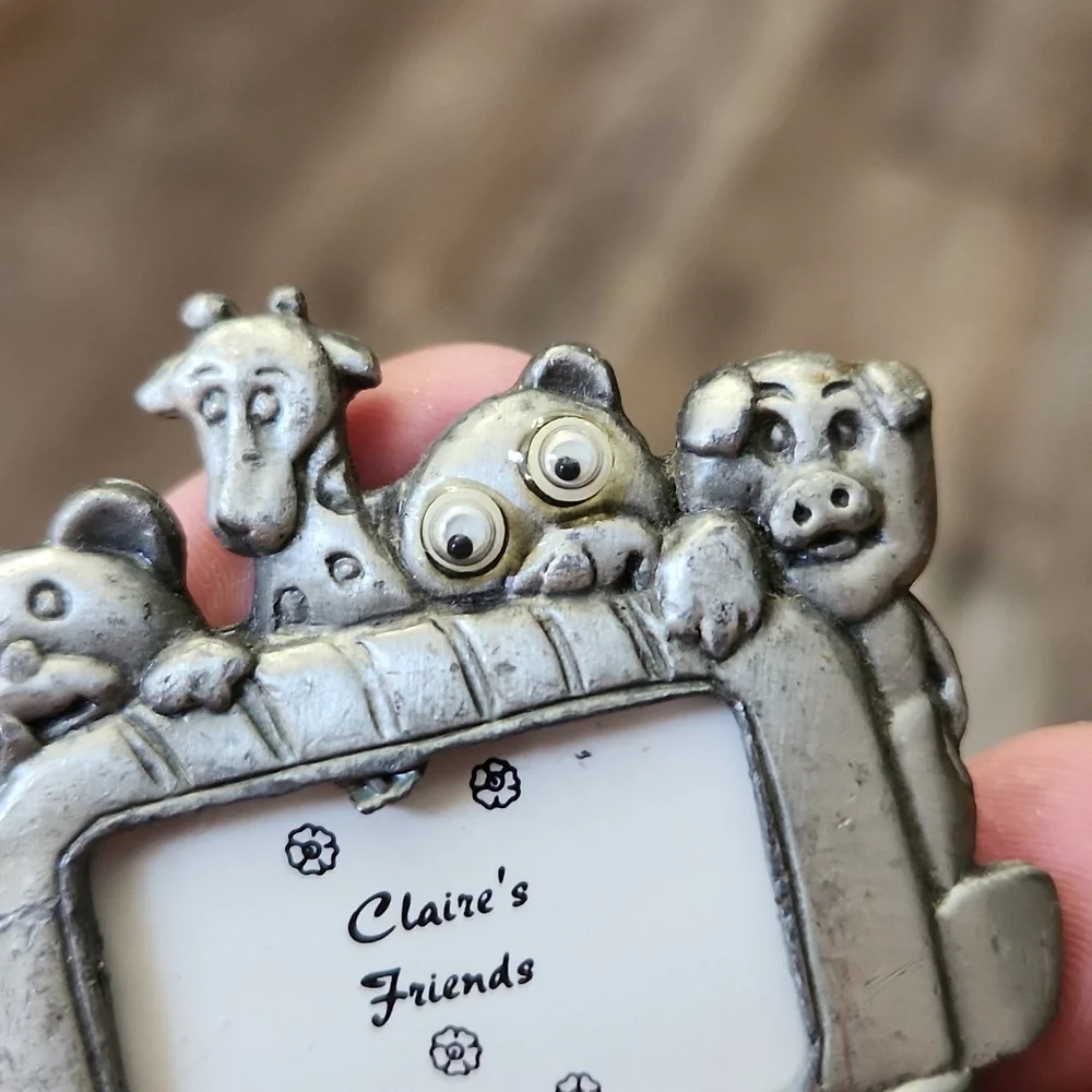 Vintage Silver Pewter VW Bug With Animals Mini Picture Frame Tiawan Brat 80s 90s